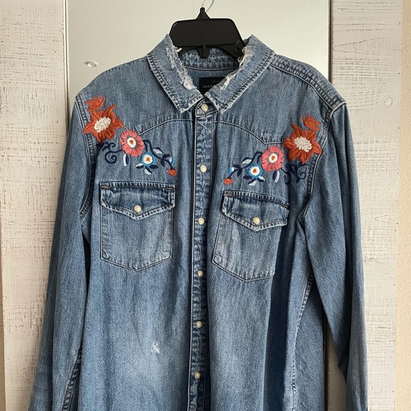 Lucky Brand Embroidered Denim Top - Picture 1 of 5